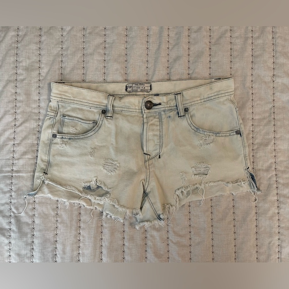 Free People Light Blue Distressed Jean Shorts